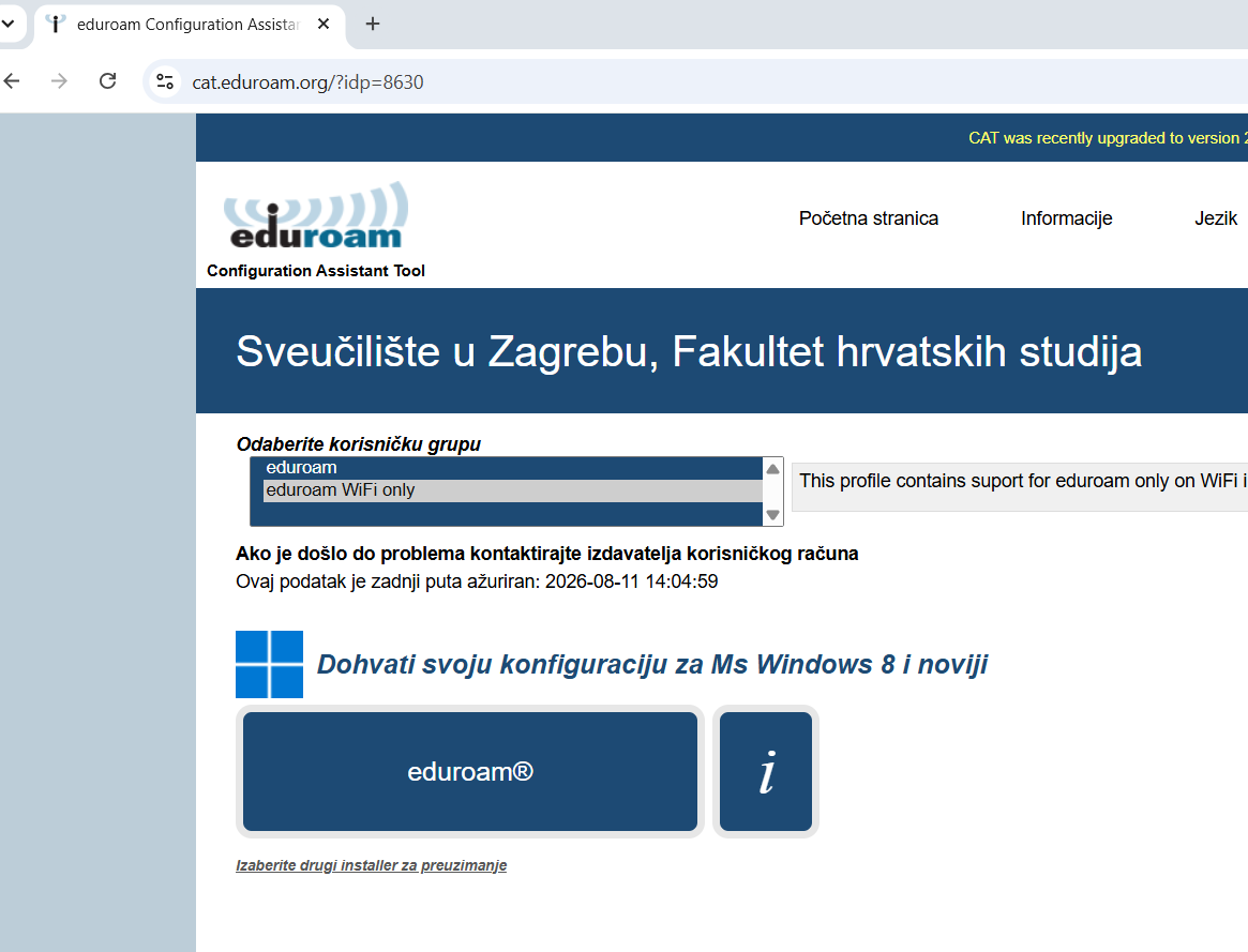 Preuzimanje eduroam installera za Windows